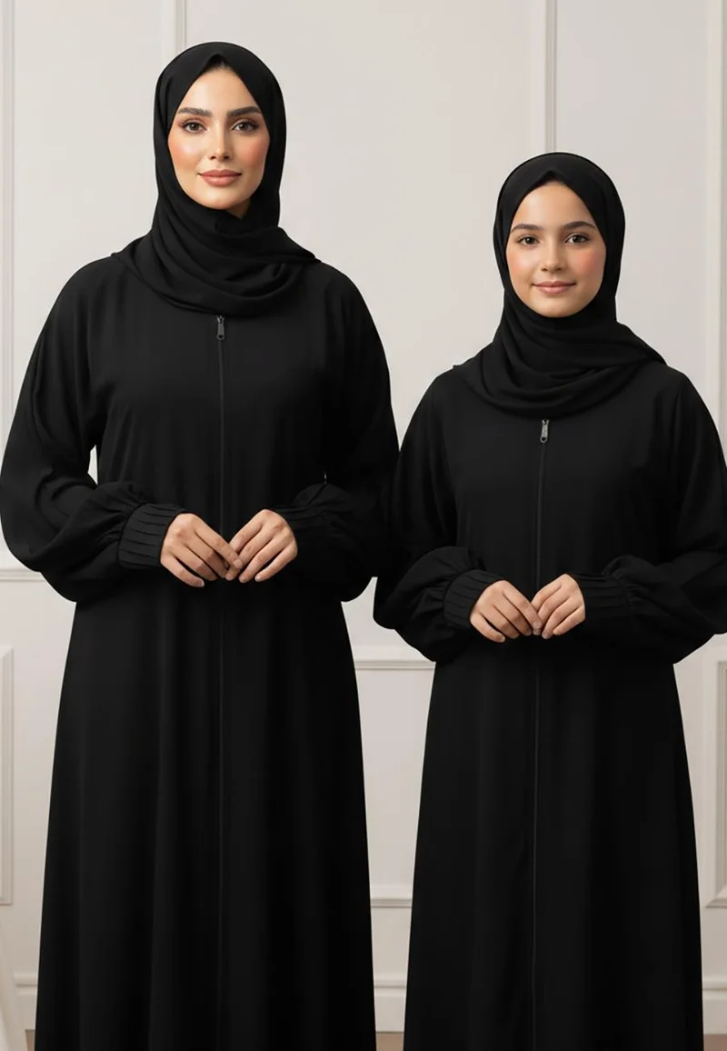 NUKHBAA  The Layla  Mother & Daughter Abaya: Minimalist Sophistication | Nida Fabric-812MD  (Dresses are sold individually. To create a matching mom and daughter set, please purchase two items in different sizes) for Women | Best Price UAE